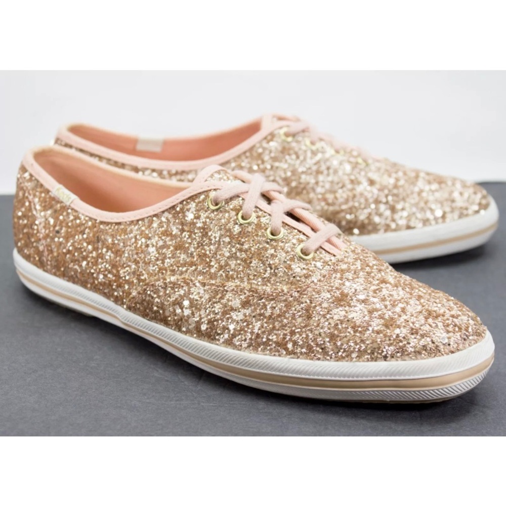 Keds Kate Spade Pink Glitter Womens US 8.5 Lace Up Sneakers Tennis Shoes Bling